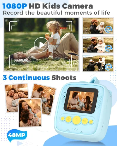 Miniatura 4 de Cámara de impresión instantánea para niños de 3 a 12 años, cámara para niños con tarjeta SD de 32 G y papel de 300 fotos, foto de 48 MP, video