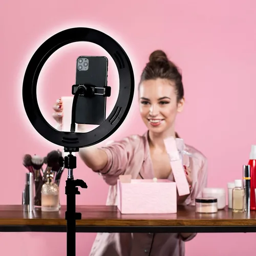 Miniatura 7 de Aduro Anillo de luz U-Stream con trípode de soporte, anillo de luz para selfie de 10 pulgadas para iPhone con trípode y soporte para teléfono