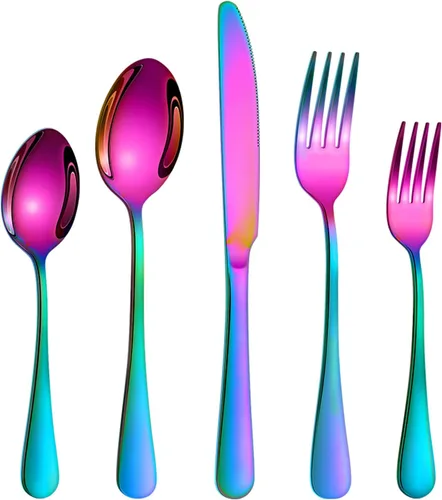 Juego de cubiertos de 20 piezas de color arcoíris para 4, juego de cubiertos de acero inoxidable de grado alimentario, juegos de utensilios para