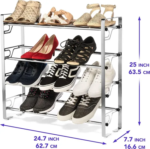 Miniatura 3 de USTECH Zapatero de 4 niveles patentado ajustable y expandible Estante de metal portátil para armario de entrada Estante de metal para zapatos