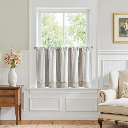 Miniatura 66 de jinchan - Cortinas de lino a rayas para cocina de 20 pulgadas de largo, cortinas de varios niveles, estilo granja moderna de café, tratamientos