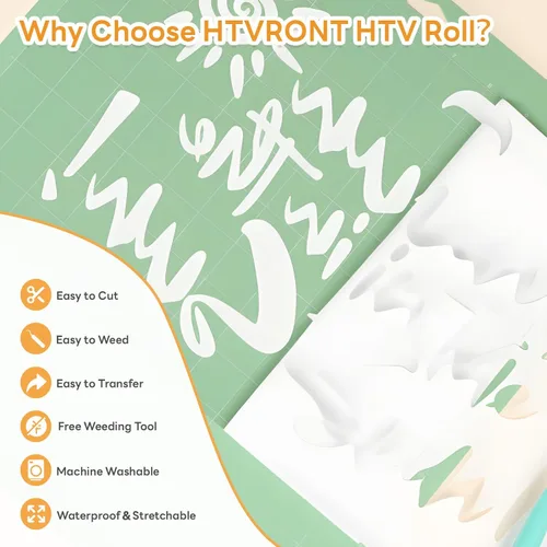 Miniatura 3 de HTVRONT Rollo de vinilo de transferencia de calor HTV – Vinilo blanco para planchar de 12 pulgadas x 25 pies para camisetas, vinilo HTV fácil