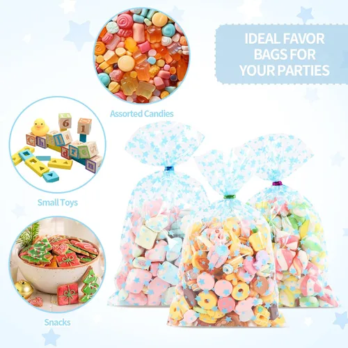 Miniatura 5 de 100 piezas de bolsas de celofán para regalos, 5 x 11 pulgadas, bolsas de celofán transparentes azules con estrellas, para envolver regalos