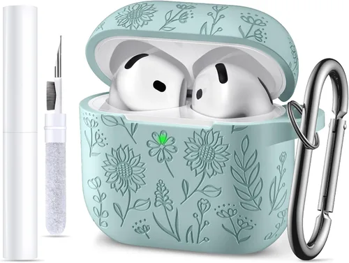 Miniatura 18 de para estuche de Airpods 4, DaQin - Estuche grabado con flores compatible con estuches de Airpods de Apple de 4ª generación para mujeres, estuches