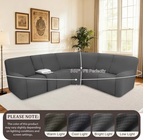 Miniatura 7 de ALIECOM Funda para Consola Central de Sillón Reclinable, Funda Elástica para Sofá Seccional Reclinable en Forma de L, Funda de Esquinas para Sofá