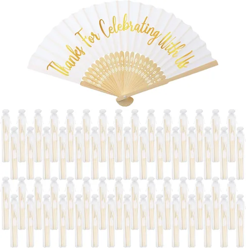 Miniatura 9 de Tatuo 100 abanicos de mano de boda para invitados, ventilador plegable de mano a granel con bolsa de organza, gracias por celebrar con nosotros