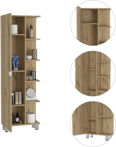 Miniatura 4 de FM FURNITURE Los Angeles - Armario de lino con 5 estantes abiertos y 4 estantes interiores, roble claro