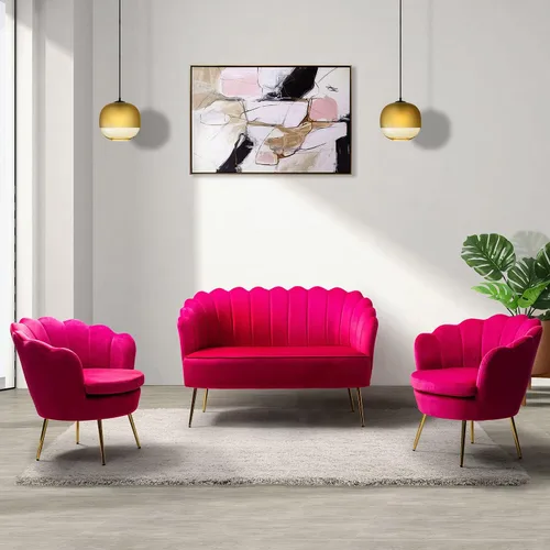 Miniatura 22 de HULALA HOME Silla decorativa moderna de terciopelo con respaldo en forma de concha, bonito sillón para sala de estar, dormitorio con patas doradas