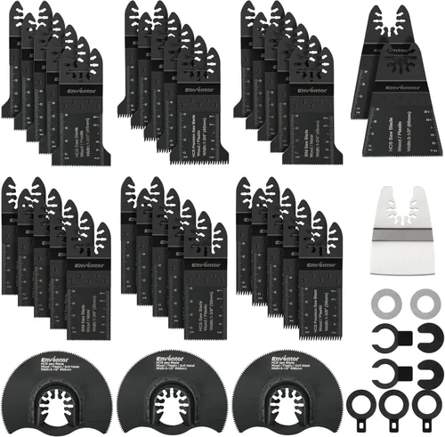 Enventor 45 piezas de hoja de herramienta oscilante, madera, metal, corte de plástico, kit universal de hoja de sierra multiherramienta compatible