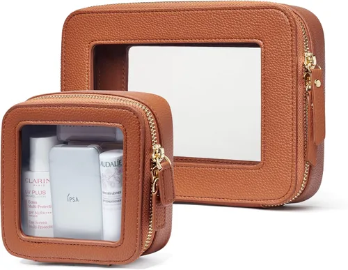 Miniatura 27 de Bolsa de maquillaje transparente Popvibe, estuche de cosméticos de viaje con cremallera, bolsa de aseo transparente con cremallera, organizador Malva