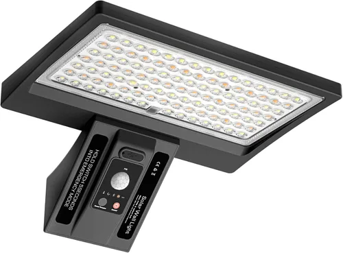Miniatura 8 de Lámpara de pared solar para exteriores, 1050 lm IP65 impermeable tipo 2, lente óptica 104 LED, 3 modos de iluminación, luz de pared con sensor