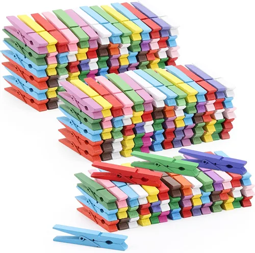 200 piezas de pinzas para ropa de madera en colores, alfileres de madera para manualidades, fotos de clase, 7.6 cm, colores aleatorios Madera-200