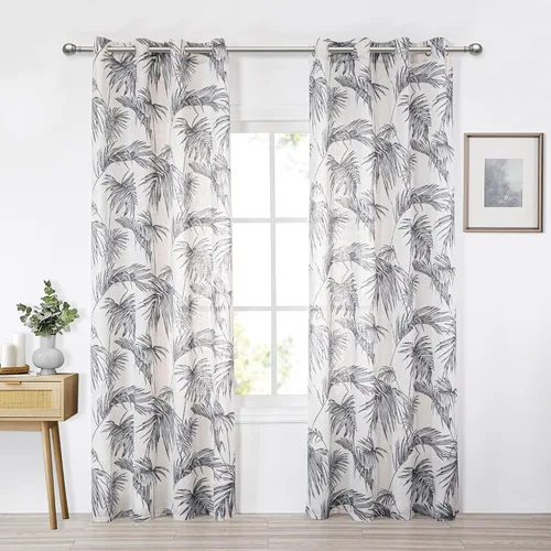 Miniatura 2 de MYSKY HOME Cortinas de lino para sala de estar, patrón de hojas, semitransparentes, cortinas verticales, decoración de estilo hawaiano, textura