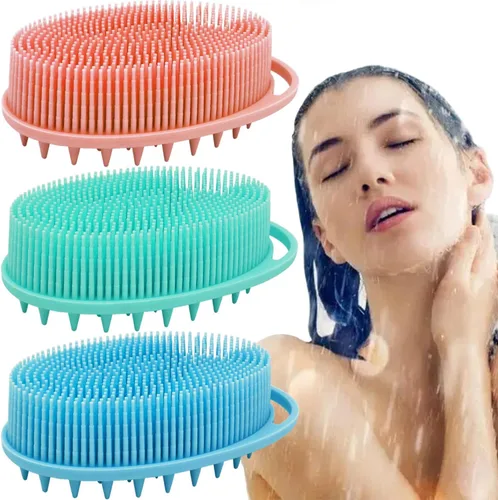 Exfoliante suave y exfoliante para baño corporal – Cepillo corporal de silicona, paquete de 3 para niños y adultos con todo tipo de piel