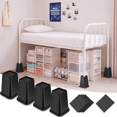 Miniatura 9 de Novabright Paquete de 4 elevadores de cama para dormitorio universitario de 6 pulgadas, extensores de cama de plástico extra resistentes, apilables
