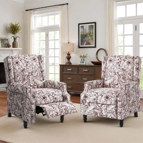 Miniatura 74 de Silla decorativa floral con respaldo alto, sillón tapizado con patas de madera maciza, cómodo sofá individual de lectura con respaldo alado