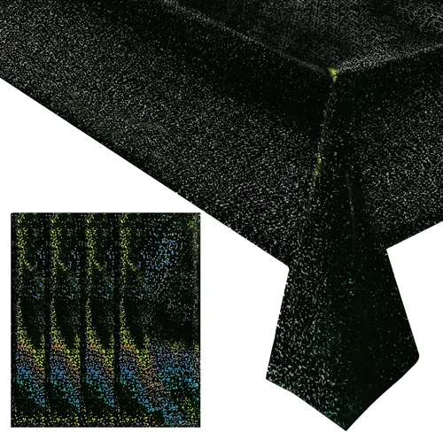 Miniatura 38 de 4 piezas de mantel de fiesta azul real holográfico de 40" x 108" con iridiscencia, mantel de plástico azul marino brillante para graduación, 4