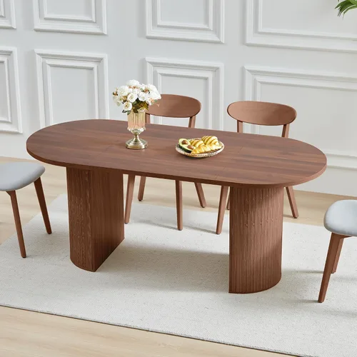 Miniatura 10 de weselon Mesa de comedor extensible de 42 a 105 pulgadas para 4 a 12, mesa de comedor ovalada expandible con base de pedestal estriada y pata