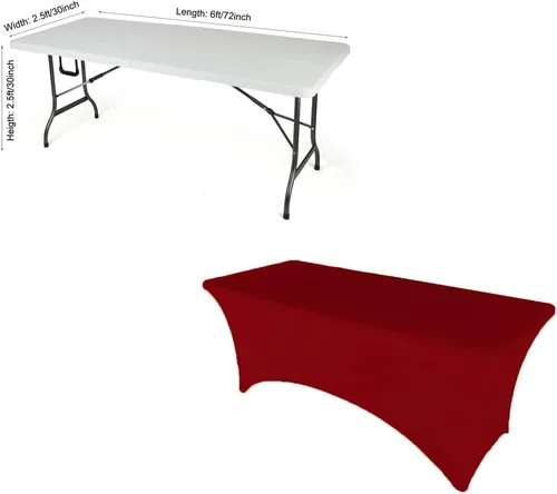 Miniatura 5 de Mantel de elastano color burdeos de 6 pies para mesa plegable rectangular ajustable