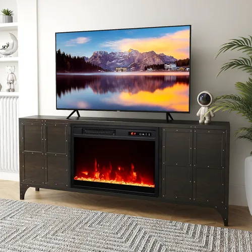 Miniatura 9 de Tangkula - Chimenea eléctrica de 18 pulgadas, inserto de chimenea de 5,000 BTU con control remoto, piedras de cristal, 3 colores de llama y 5