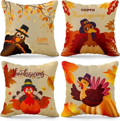 Miniatura 10 de KatchOn, Fundas de almohada de Feliz Acción de Gracias, 18 x 18 pulgadas, paquete de 4 fundas de almohada de calabaza, pavo para decoraciones
