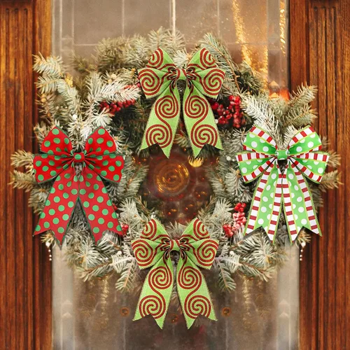 Miniatura 6 de 3 rollos de cinta de Navidad con alambre de 30 yardas, cinta de envoltura de Navidad roja y verde lima, 2.56 pulgadas de ancho, cintas de tela