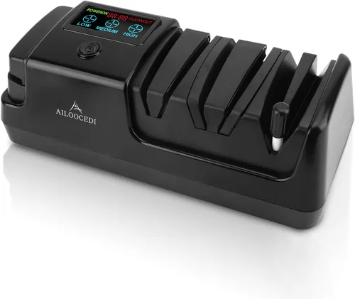 Afilador de cuchillos eléctrico con pantalla LCD, afilador de cuchillos ajustable de velocidad de 3 etapas para todos los cuchillos de cocina, Negro