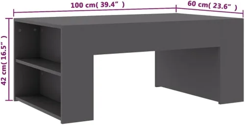 Miniatura 2 de Mesa de centro de madera de ingeniería gris, mesa rectangular de sala de estar con acabado mate, 39.4 x 23.6 pulgadas, mesa moderna de centro
