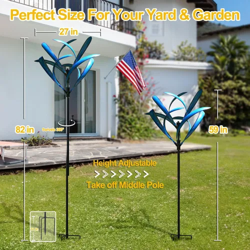 Miniatura 4 de LimeHill Molinillo de viento para patio y jardín, esculturas de viento cinéticas de metal grandes, decoración de patio al aire libre
