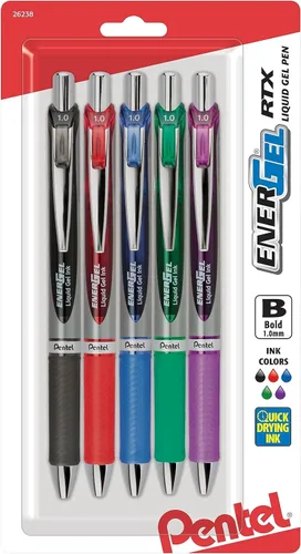 Miniatura 14 de Pentel EnerGel RTX - Bolígrafo de gel líquido retráctil, (1.0mm), línea gruesa, punta de metal, tinta verde, paquete de 2 unidades (BL80BP2D)