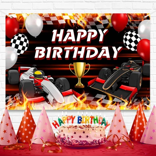Miniatura 2 de Cartel de feliz cumpleaños de carreras de coches, juego temático de carreras, competición de coches, campeón, decoración de fondo para fanáticos