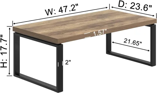 Miniatura 2 de EXCEFUR - Mesa de café, mesa moderna de madera y metal para sala de estar, mesa central industrial rectangular para oficina en casa, roble rústico