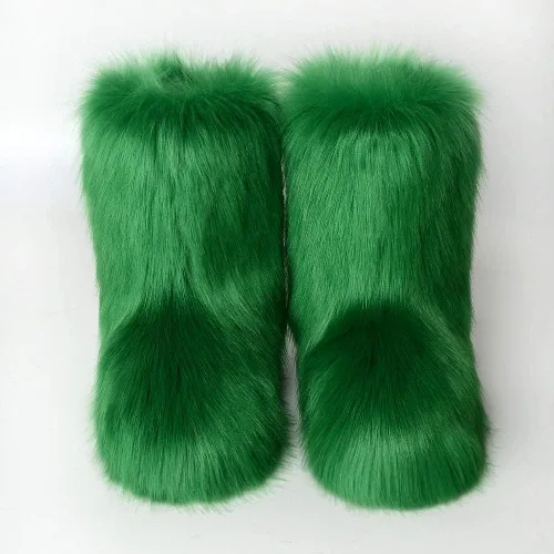 Miniatura 2 de Botas de piel sintética para mujer, peludas, peludas, con punta redonda, de gamuza, cómodas, de felpa, cálidas, cortas, para nieve, zapatos planos