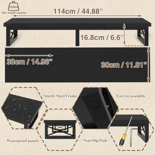 Miniatura 3 de IBUYKE Elevador de TV grande de 45" para TV de 32-60 pulgadas, Soporte de TV corto de sobremesa con almacenamiento y patas de acero, Escritorio