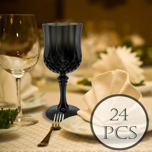 Miniatura 6 de 24 piezas de copas de vino de plástico negro, copas de vino de plástico reutilizables, copa negra tipo cáliz, vasos duraderos y resistentes que se
