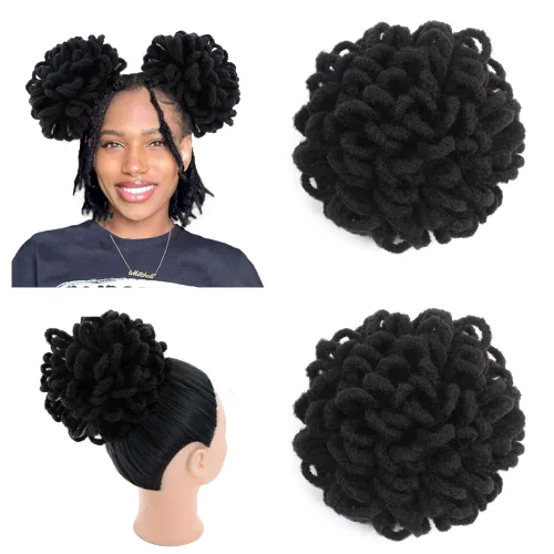 Miniatura 25 de Moños de Cola de Caballo con Cordón Negro Marrón Loc para Mujeres Negras Moño Rizado de Pétalo Loc Cola de Caballo de Rastas Trenzas Faux Locs Moño