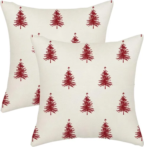 Miniatura 48 de AGAYNA Juego de 2 fundas de almohada decorativas con diseño de acuarela verde salvia para árbol de Navidad de 16 x 16 pulgadas, para sofá, invierno