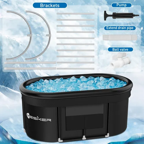 Miniatura 5 de Yesker Bañera de Baño de Hielo Ovalada de 110 Galones con Anillo de Aire, Bañera de Inmersión Fría Portátil Multicapa con Tapa para Atletas