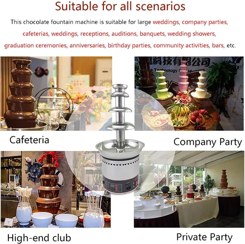 Miniatura 6 de Fuente de chocolate comercial, fuente de chocolate para bodas y fiestas, fuente de chocolate para queso, caramelo y licor (4 niveles)
