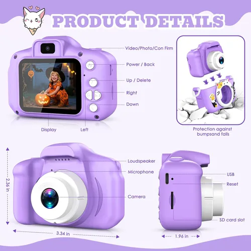 Miniatura 4 de Cámara para niños DITUPAN para niñas y niños, cámara digital para niños pequeños, juguetes para niños de 3, 4, 5, 6, 7, 8, 9, 10, 11, 12 años