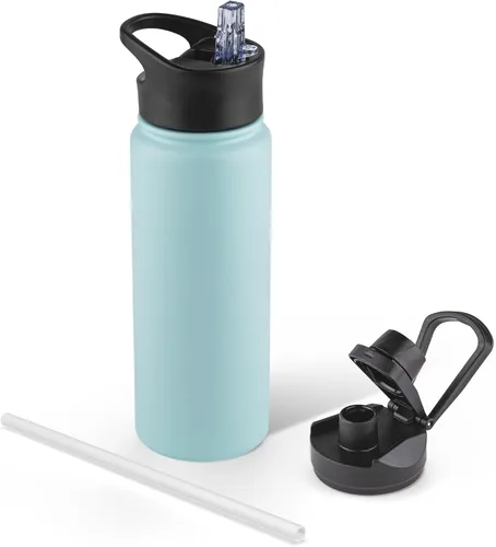 Miniatura 46 de Botella de agua aislada de 64 onzas con tapas de pajita y boquilla, jarra de agua de acero inoxidable de medio galón con mango de paracord, vacío