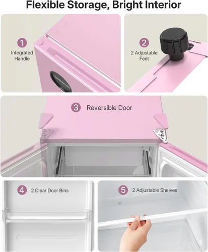 Miniatura 6 de Upstreman Mini refrigerador de 2.5 pies cúbicos, refrigerador pequeño de una sola puerta, refrigerador para dormitorio con 7 termostatos ajustables