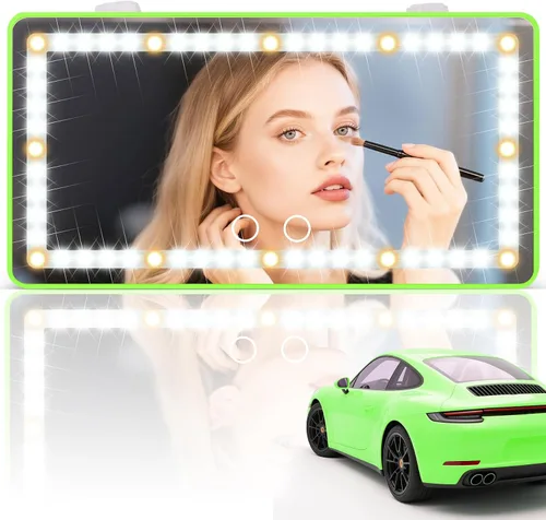 Miniatura 22 de SINGARO Espejo de tocador con visera solar para automóvil, espejo de maquillaje recargable con 60 LED, 3 modos de luz y control táctil regulable