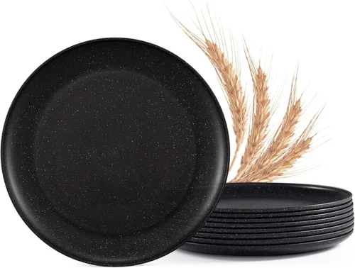 Miniatura 9 de MISS BIG Platos de paja de trigo de 25 cm, juego de 4 platos de plástico reutilizables, platos de cena para niños y adultos, aptos para lavavajillas