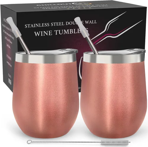 Miniatura 48 de CHILLOUT LIFE Vasos Térmicos de Vino de Acero Inoxidable de 12 oz Paquete de 2 - Vasos de Vino con Aislamiento al Vacío de Doble Pared con Tapas