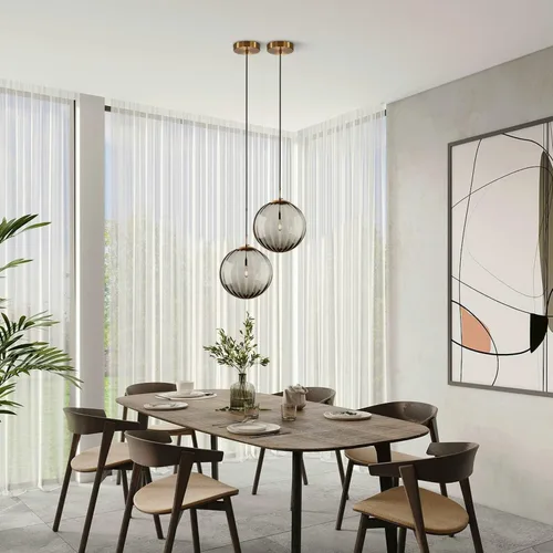 Miniatura 7 de KCO Lighting - Lámpara colgante moderna de globo grande, lámpara colgante de cristal gris humo de mediados de siglo, luces colgantes vintage
