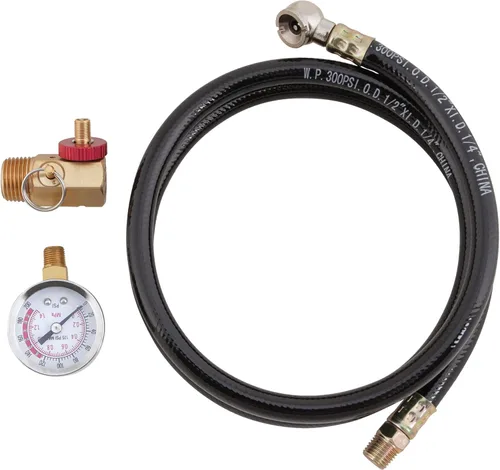 Performance Tool W10058 Kit de reparación de tanque de aire con válvula de seguridad, manómetro y manguera de tanque de aire de 4 pies Kit de