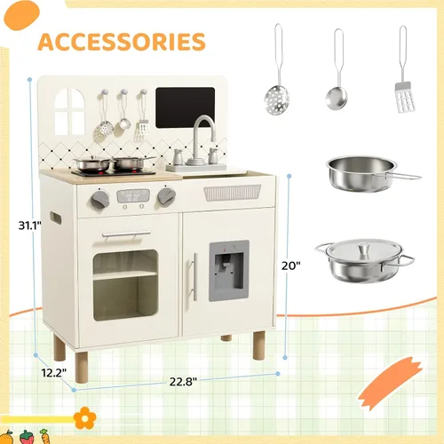 Miniatura 2 de MAMIZO Juego de cocina para niños, juego de simulación con pizarra y luces y sonidos realistas, cocina de madera interactiva definitiva con sonidos