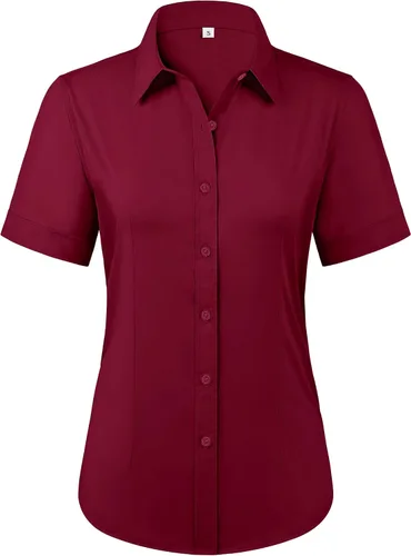 Miniatura 19 de Siliteelon - Camisas de vestir con protección contra manchas, sin arrugas, de manga corta, color liso, con botones, para mujer