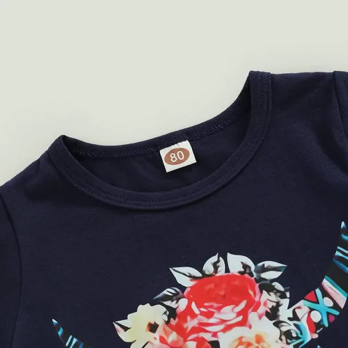 Miniatura 3 de fhutpw Conjunto de camiseta de manga corta con estampado de vaca y pantalones acampanados de dibujos animados para niñas